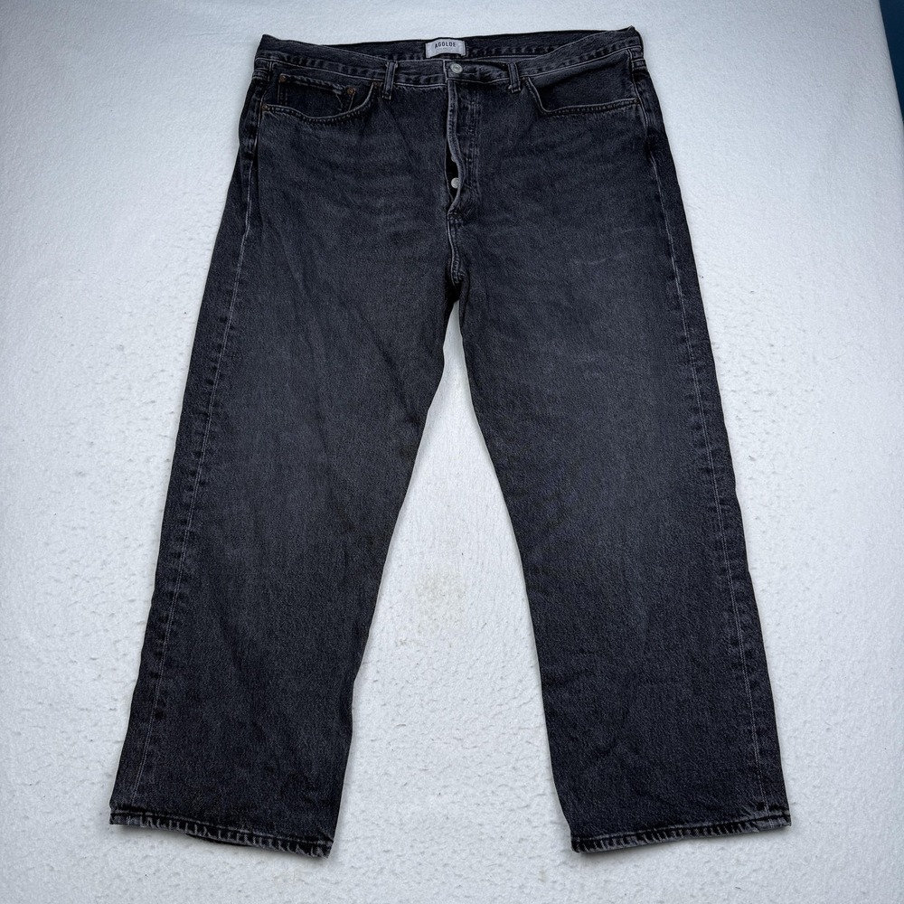 AGOLDE 90's Crop Jeans Women's 34 Charcoal Relaxed Straight Denim Button Fly